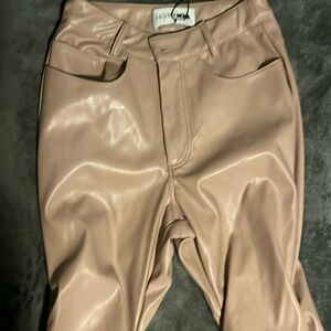 Fashion Nova Nude Scrunched Leather Pants